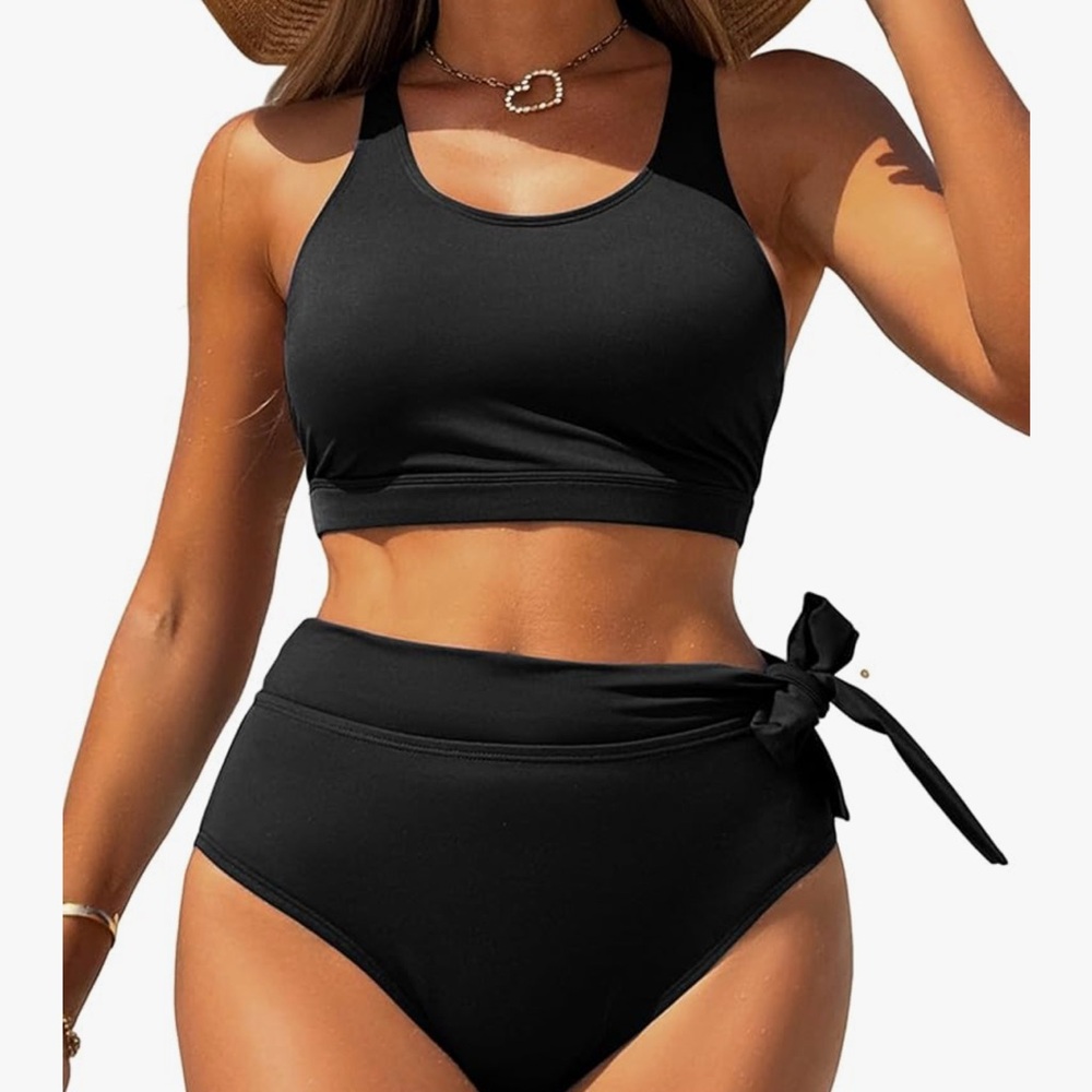 Zaful Black Bikini Set with High-Waisted Bottoms 8-10